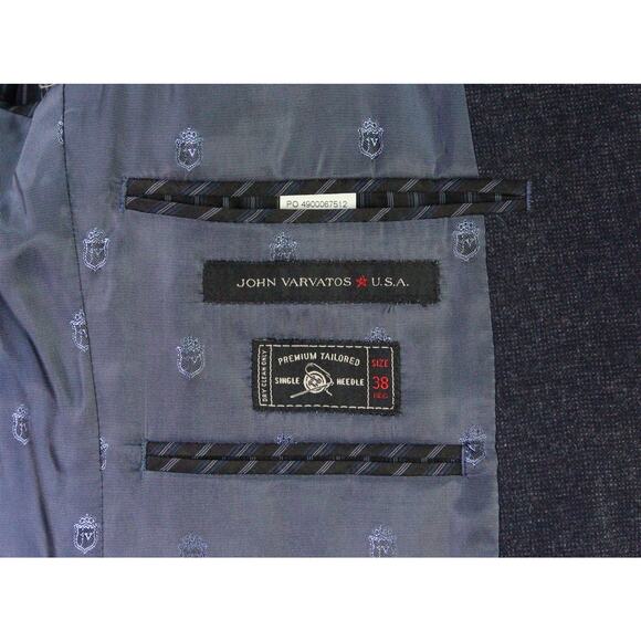 John Varvatos Gray Black Blue Woven Patch Pocket Cashmere Wool Blazer 38R - Picture 8 of 9